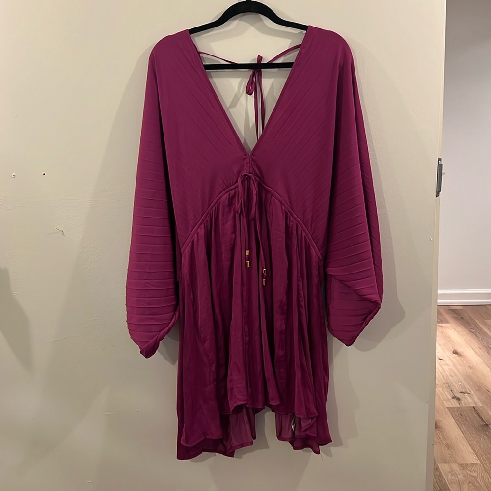 Free People Fuchsia Plunging Mini Dress - Picture 3 of 7